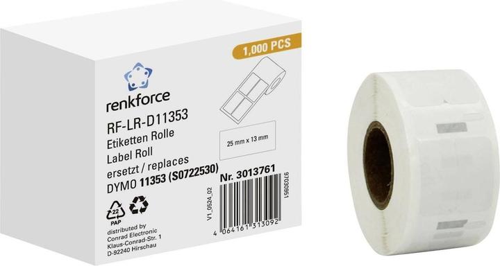 Image du produit Renkforce Étiquettes Rouleau Compatible Remplace DYMO DYMO 11353, S0722530 25 x 13 m