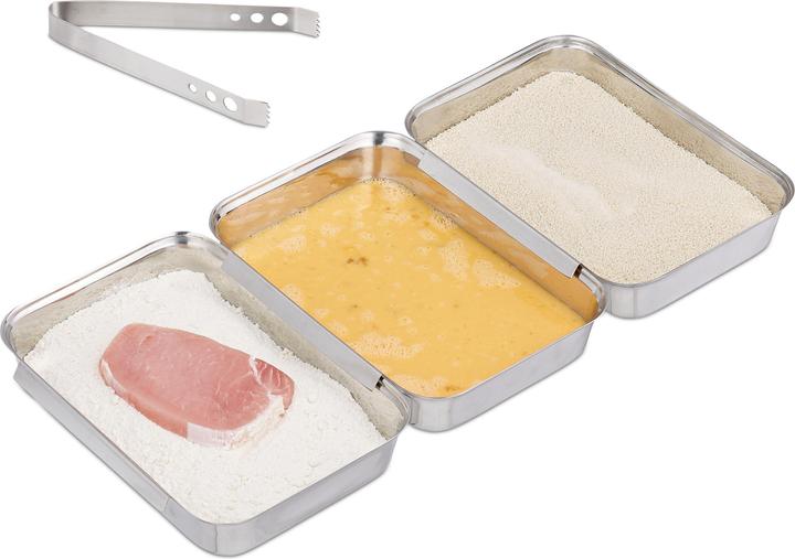 Actual product image Relaxdays Breading Trays Stainless Steel, Batter Station