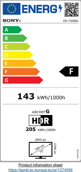 Energy Label Sony KD-75X80L (75", X80L, LED, 4K, 2023)