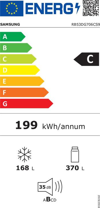 Energie-Label Samsung RB53DG706CS9 Freistehender Doppeltür-Kühlschrank (538 l)
