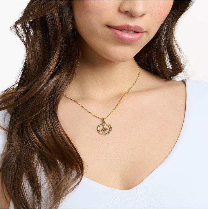 Produktbild Thomas Sabo Halskette mit Anhänger Peace Zeichen mit Bunten Steinen Vergoldet (925er Silber, 50 - 55 cm)