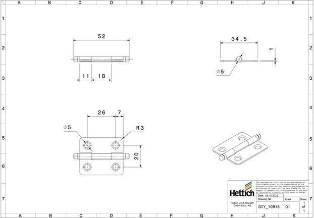 Image du produit Hettich Zierscharnier, vermessingt 40x35 mm, 2 St.
