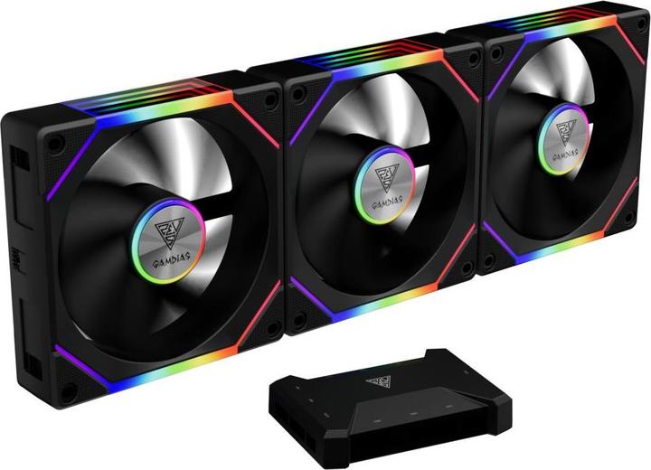 Produktbild Gamdias Lot de 3 Ventilateurs de boitier Aeolus P2U RGB - 12cm (Noir) (120 mm)