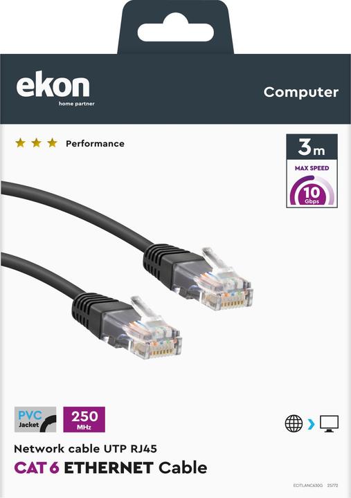 Produktbild Ekon Cat 6 network cable (U/UTP, CAT6, 3 m)