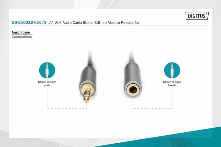 Actual product image Digitus Audio extension cable, 3.5 mm jack to 3.5 mm jack (1 m)
