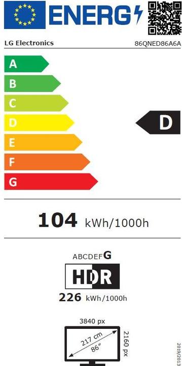 Energie-Label LG 86QNED86A6A (86", QNED, 4K, 2025)
