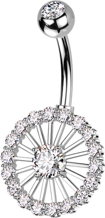 Produktbild Star Piercing Banane silber mit Kugel silber Kristall silber und Rad Kristalle silber (Messing, Chirurgenstahl 316L)