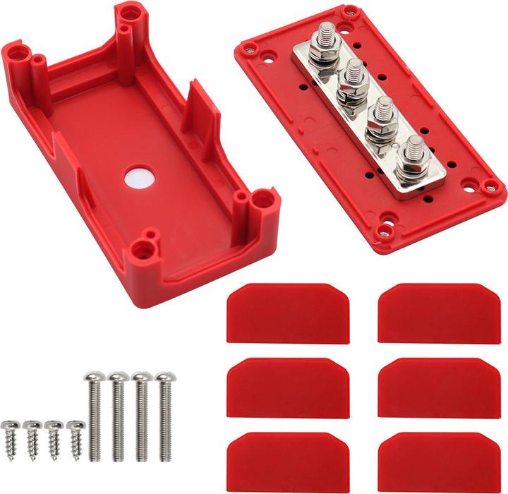 Offgridtec BusBar Box Rot 4 x M8 Anschlussbolzen inkl. Abdeckung und Befestigungsschrauben