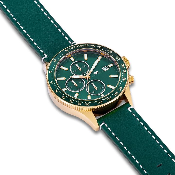 Actual product image Men Chronograph Carthago II genuine leather green - 23554 (Chronograph, 43 mm)