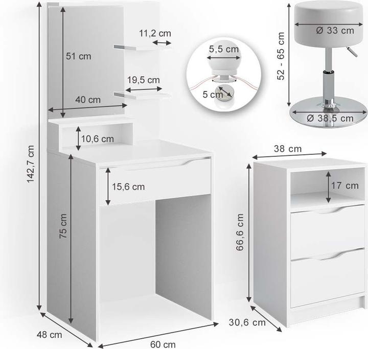 Produktbild Vicco Ruben mit Hocker und Beleuchtung (60 x 48 x 143 cm)