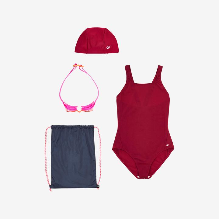 Nabaiji Kit de natation Fille : maillot de bain, lunettes, bonnet, sac - 100 Violet