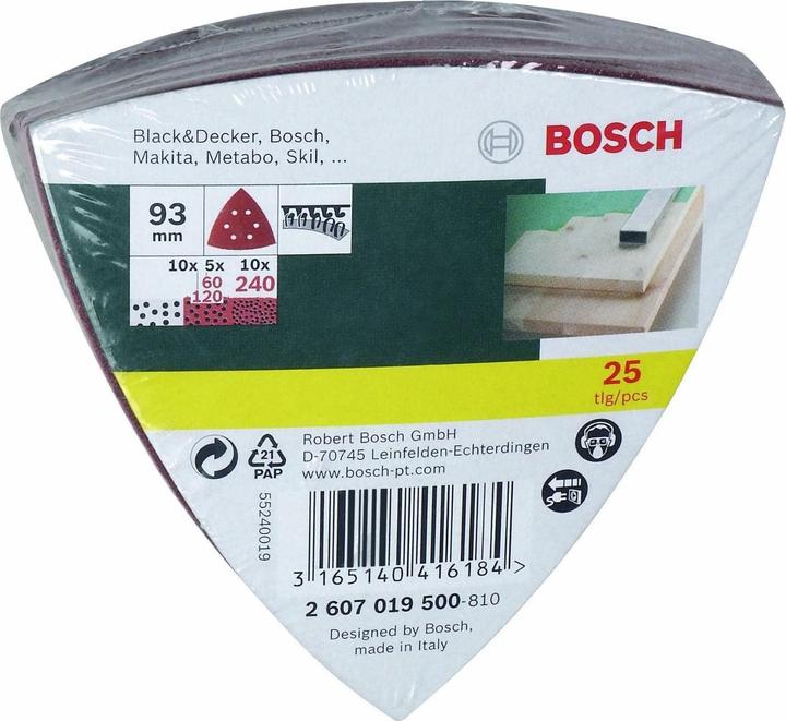 Bosch Zubehör Schleifblatt-Set für Deltaschleifer, 93 mm, 60 - 240, 6 Löcher, 25er-Pack (60, 120, 240)