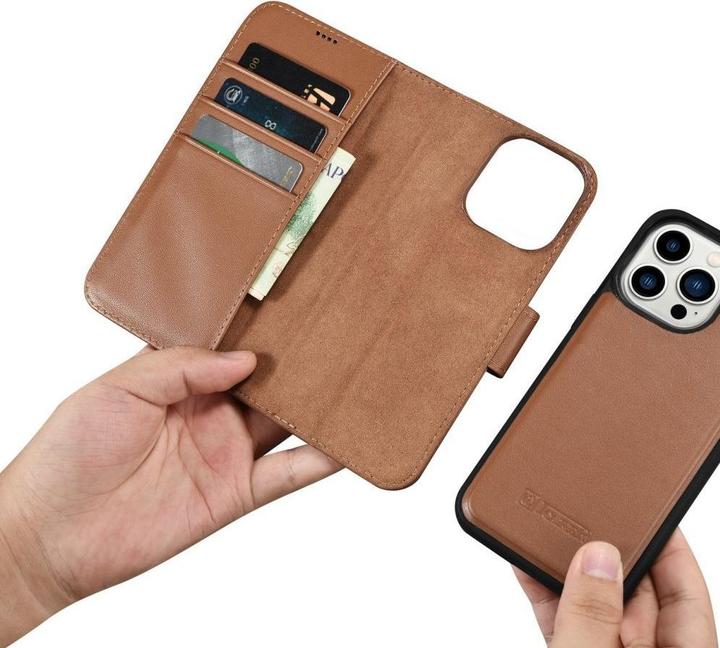 Produktbild iCarer Wallet Case 2 in1 Hülle iPhone 14 Pro max. Leder Flipcover Anti-RFID braun (WMI14220728-BN) (Apple iPhone 14 Pro Max)