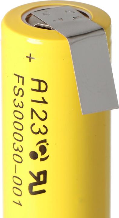 Immagine prodotto A123 Systems Batteria A123 APR18650M-A1 1100mAh 3.3V LiFePo4 con etichetta a saldare a forma di Z 64.95x18.2mm (1 pz., 1100 mAh)