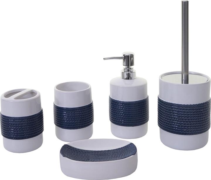 Actual product image Swisshandel24 5-piece bathroom set, WC set Bathroom accessories, ceramic - blue/white
