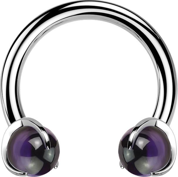 Produktbild Star Piercing Micro Circular Barbell Innengewinde silber mit zwei Kugeln Amethyst Stein gefasst (ohne Messing, Titan G23, Mineralisch)