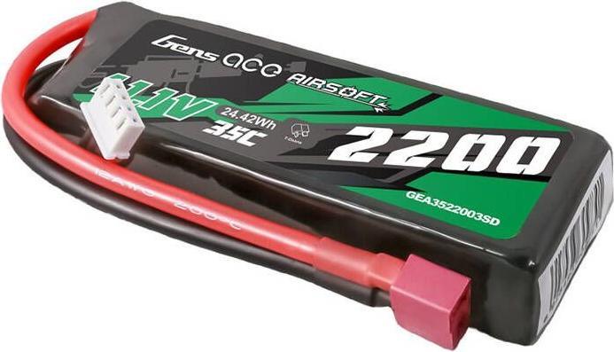 Actual product image Gens Ace 35C 2200mAh 3S1P 11.1V Airsoft Gun Lipo Battery with T Plug (11.10 V, 2200 mAh)