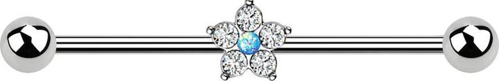 Produktbild Star Piercing Barbell silber Kristallblume silber Opal blau (Chirurgenstahl 316L, Messing)