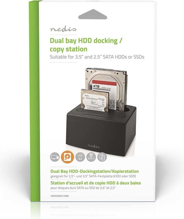 Immagine prodotto Nedis Docking station per hard disk | USB 3.2 Gen1 | USB Type-A | 2 hard disk | 2.5 / 3.5 " | USB 3.2