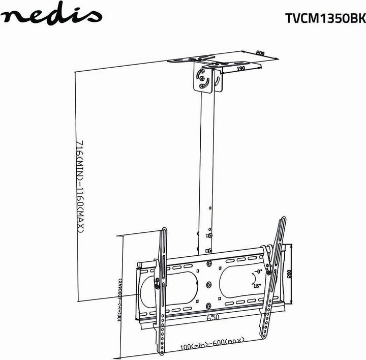 Produktbild Nedis Vollbewegliche TV-Deckenhalterung, 42-65" (Decke, 65", 45 kg)