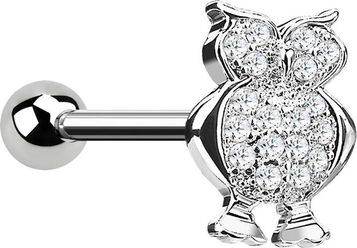Star Piercing Micro Barbell silber Eule mit Kristallen (Chirurgenstahl 316L, Messing)