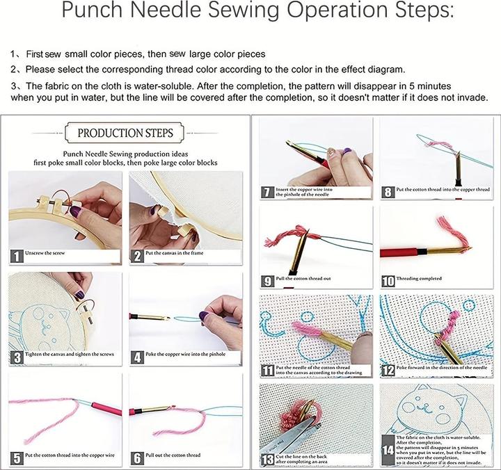 Produktbild Activity Board Punch Needle Embroidery Starter Kit mit Muster und Anleitung, Kreuzstich Kit 20x20cm/7.87x7.87inch