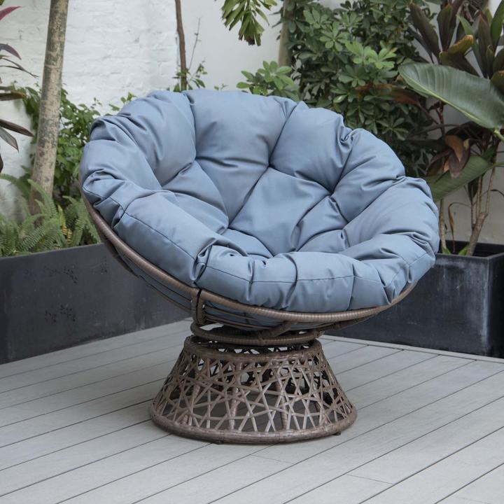 Image du produit PureHaven Fauteuil lounge 92x80x80,5 cm en rotin Coussin rond pivotant 360 degrés facile à entretenir élégant
