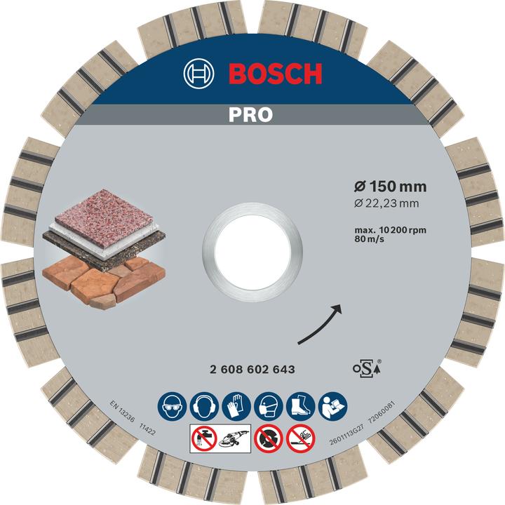 Bosch Professional Zubehör PRO Stone diamond cutting disc, 150 x 22.23 mm