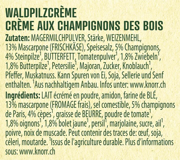 Nährwerte und Zutaten Knorr Waldpilzcrème