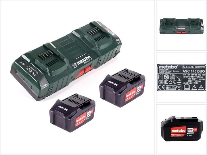 Metabo Kit de base 2x batterie Li-Power 18 V 4,0 Ah CAS Li-Ion ( 2x 625591000 ) + chargeur double (18 V)