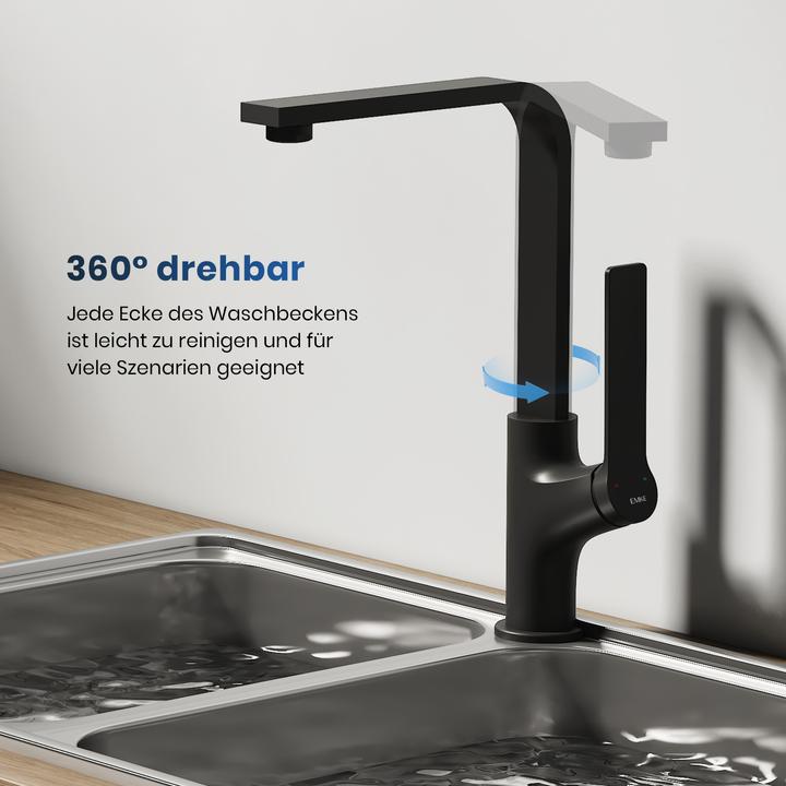 Immagine prodotto Emke Miscelatore da cucina Nero Opaco Design ultrasottile 30x22x10 cm Ruotabile a 360° Miscelatore