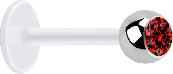 Immagine prodotto Star Piercing Micro Labret trasparente con sfera argento e cristallo rosso (senza ottone, Acciaio chirurgico 316L, Bioflex)