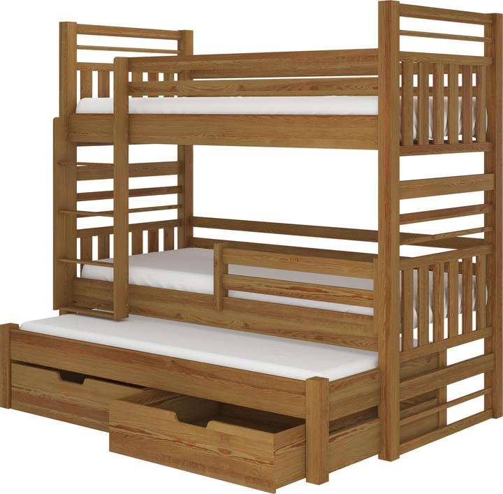 Produktbild ADRK Furniture Etagenbett verdreifachen mit Matratzen HIPPO 180x80 (180 x 80 cm)