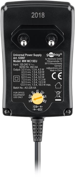 Produktbild Goobay 3 V - 12 V Universal-Netzteil 1.5A