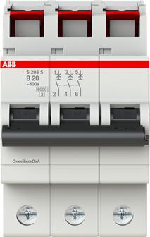 Produktbild ABB S203S-B20 Sicherungsautomat 20A 3-polig 6kA B-Charakter