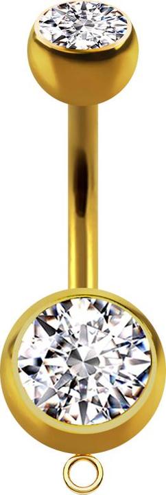 Produktbild Star Piercing Banane vergoldet mit zwei Kugeln Kristall silber und Ring für Anhänger (Chirurgenstahl 316L)