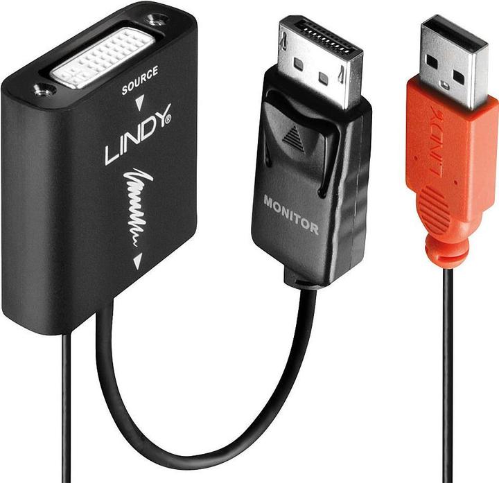 Actual product image Lindy Converter DVI-D to DisplayPort (UNIDIRECTIONAL). DVI-D female to DP male. (DP, 15 cm)