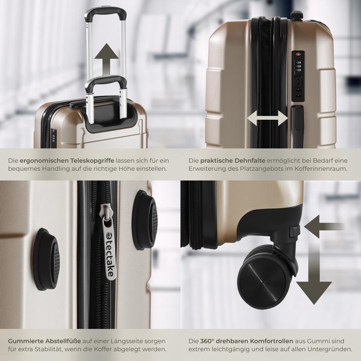 Actual product image tectake Hardshell Suitcase Set Brice - L, M & S sizes, made from ABS plastic, 360° swivel wheels, expandable (111 l, M (50 - 90l), L (90 - 115l), XL (from 140l))