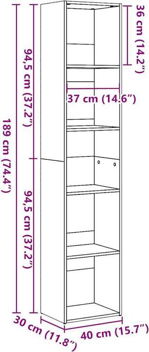 Produktbild VidaXL Bücherregal Hochglanz-Weiss 40x30x189 cm Holzwerkstoff (40 x 30 x 189 cm)