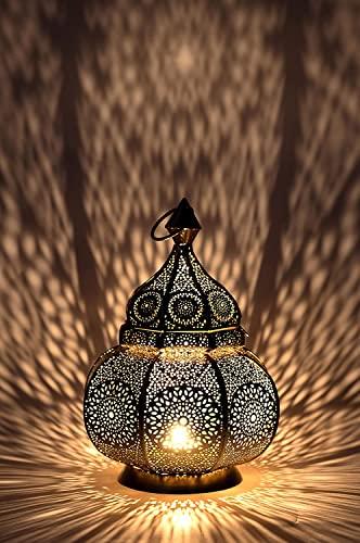 Produktbild Alopini Orientalische Laterne Metall Lamis Goldfarbig 30cm | orientalisches Marokkanisches Windlicht