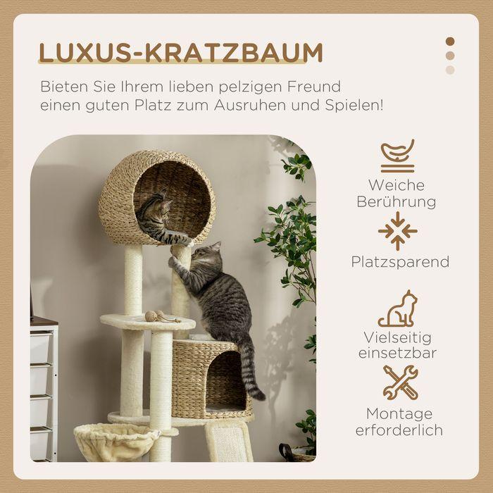 Actual product image Swisshandel24 Scratching post, 150 cm, cat tree with cat house, climbing tree with hammock and ramp, cat (150 cm, Brown, Cream)