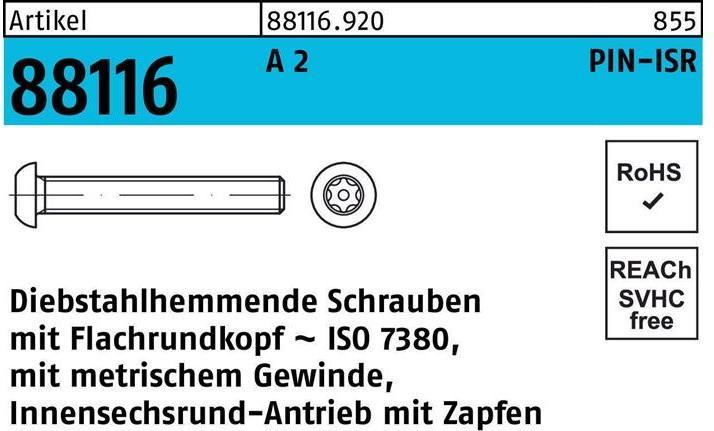 Image du produit R 88116 diebstahlhemmend m.ISR m.Zapfen (100 Vis par pièce)