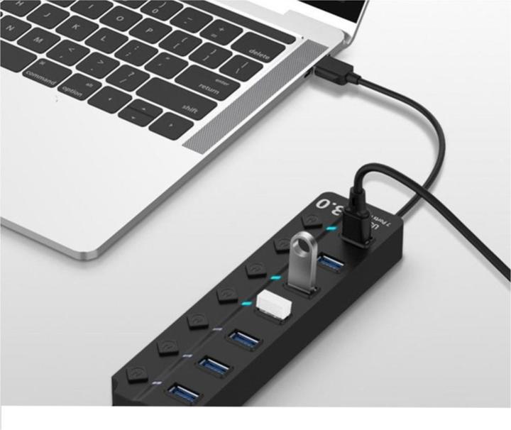 Produktbild Apfelkiste USB 3.0 Hub Adapter mit USB Port Steuerung Tastenschalter 5GB/s, 7 Ports (USB-A, 7 Ports)