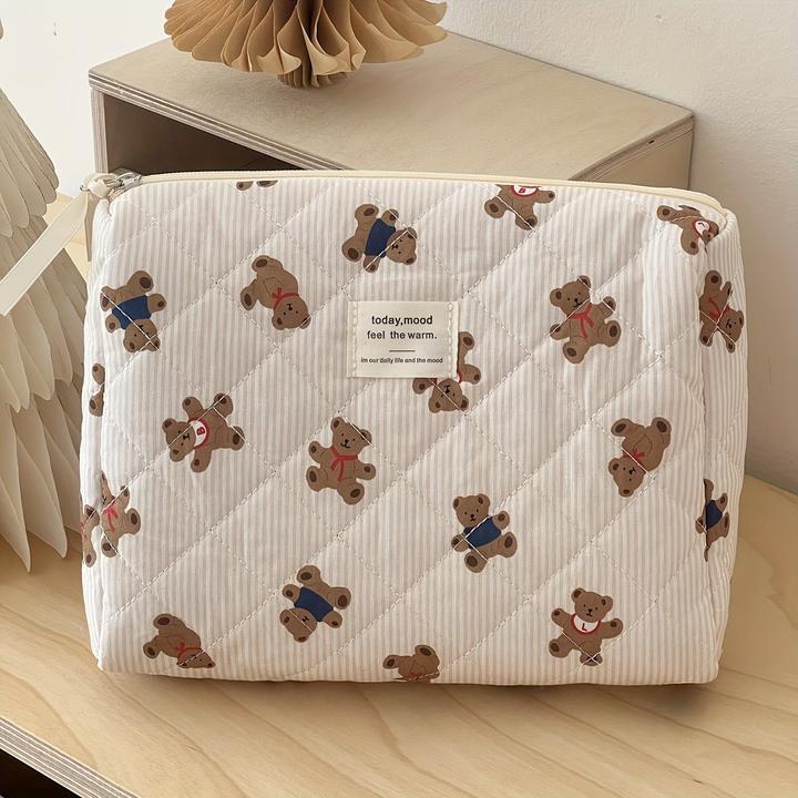 Actual product image Only-Bags.Store Cosy quilted teddy bear cosmetic bag - perfect for travelling or school - soft