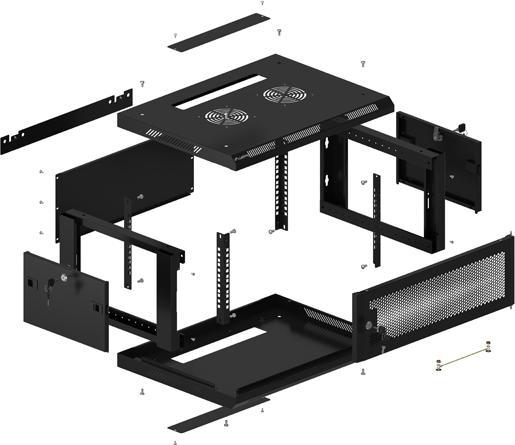 Immagine prodotto Lanberg Nástěnná jednodílná skříň 19", 4U/600x450, (v rozloženém stavu), perforované dveře, černá ( (4 HE, Rack da 19 pollici)