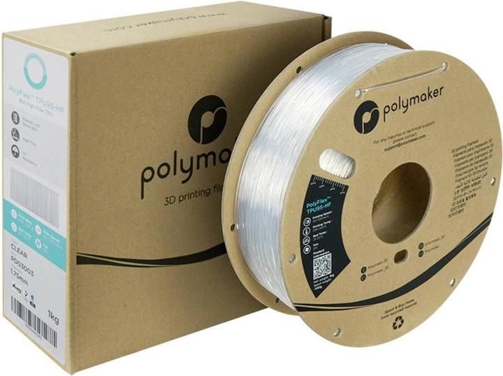 Immagine prodotto Polymaker PD03003 TPU95-HF Filamento TPU, filamento flessibile flessibile, filamento ad alta velocità, (TPU, 1.75 mm, 1000 g, Trasparente)