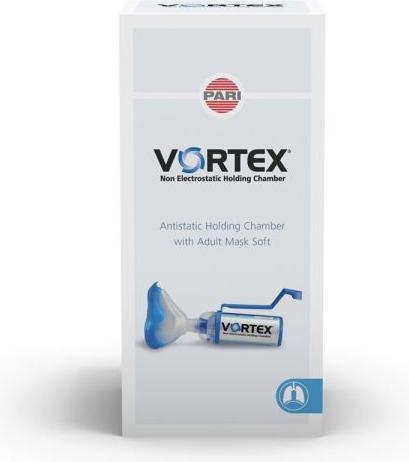 Actual product image PARI antistatic pre-chamber with soft adult mask and one-handed operating aid