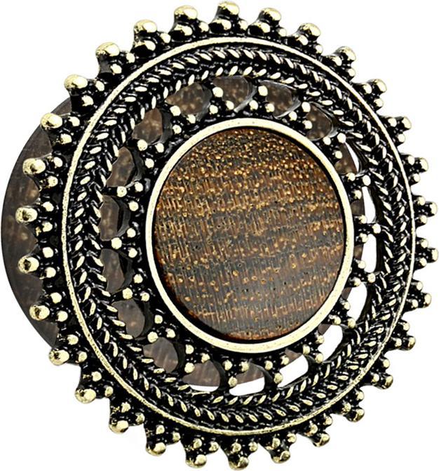 Produktbild Star Piercing Flared Plug aus Sonoholz mit Tribal Schild Rose (Organisch, Messing)