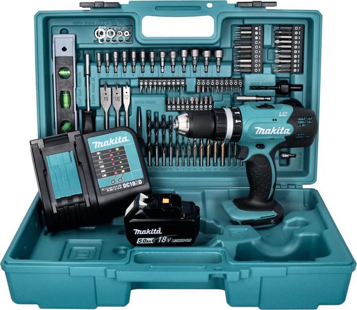 Produktbild Makita DHP 453 STX5 Akku Schlagbohrschrauber 18 V 42 Nm + 1x Akku 5,0 Ah + Ladegerät + 101 tlg. Zube (Akkubetrieb)