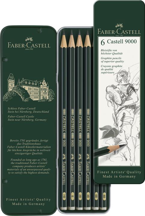 Actual product image Faber-Castell 9000 (2 mm, HB, B, 2B, 4B, 6B, 8B, 6 x)